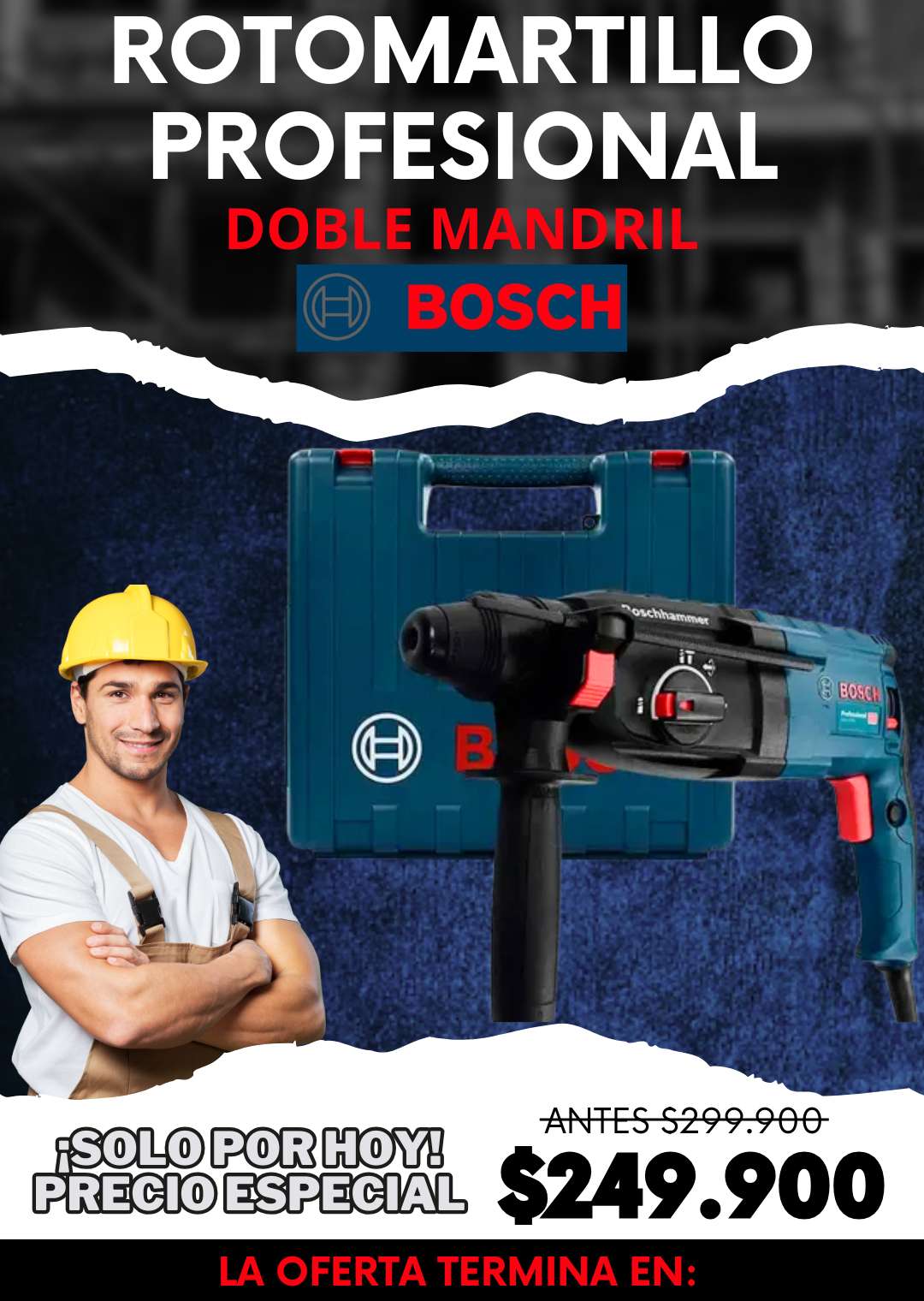 Rotomartillo Profesional Bosch Dos Mandriles + Maletín y Accesorios