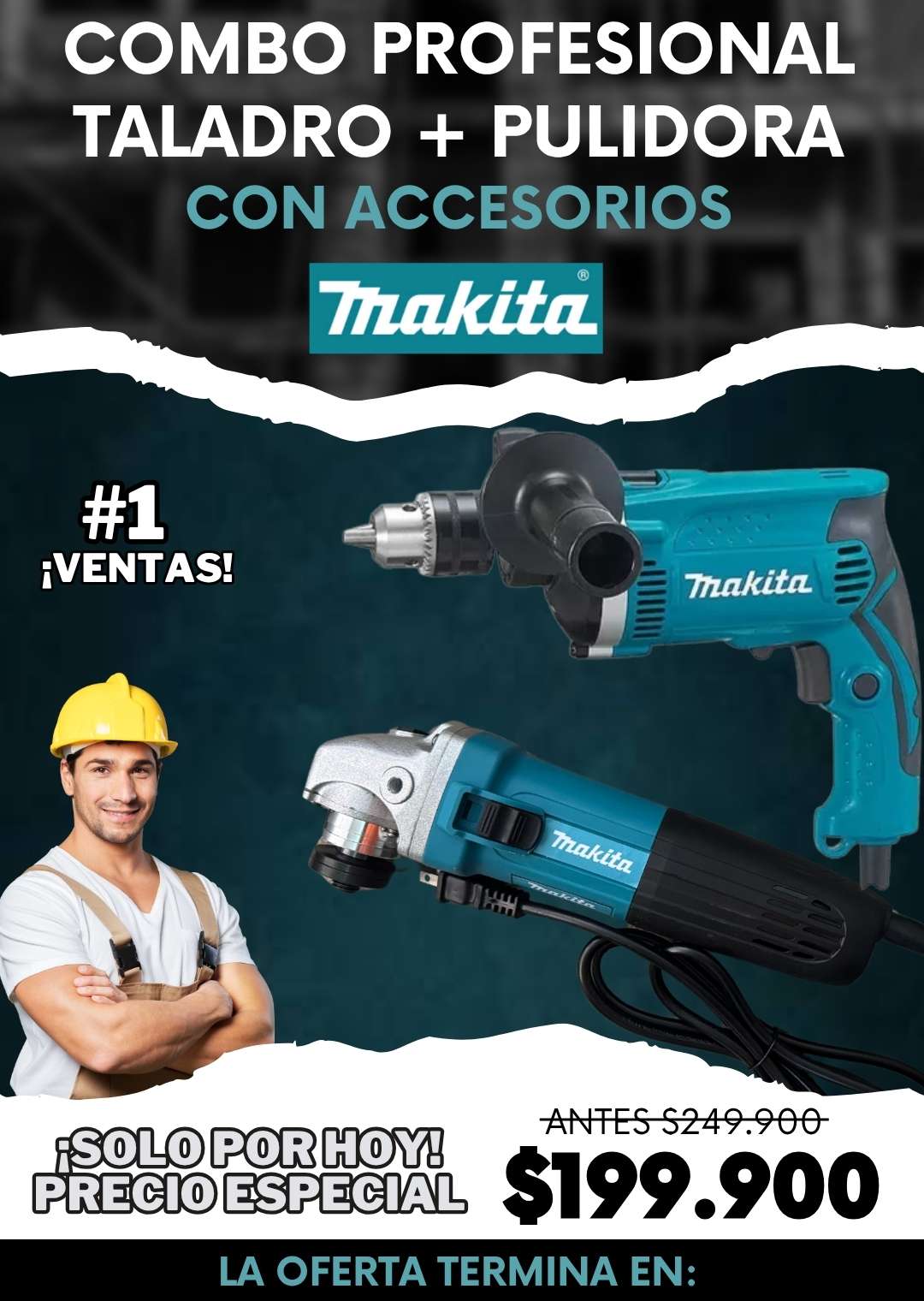 Combo Taladro y Pulidora Profesional MAKITA + Accesorios