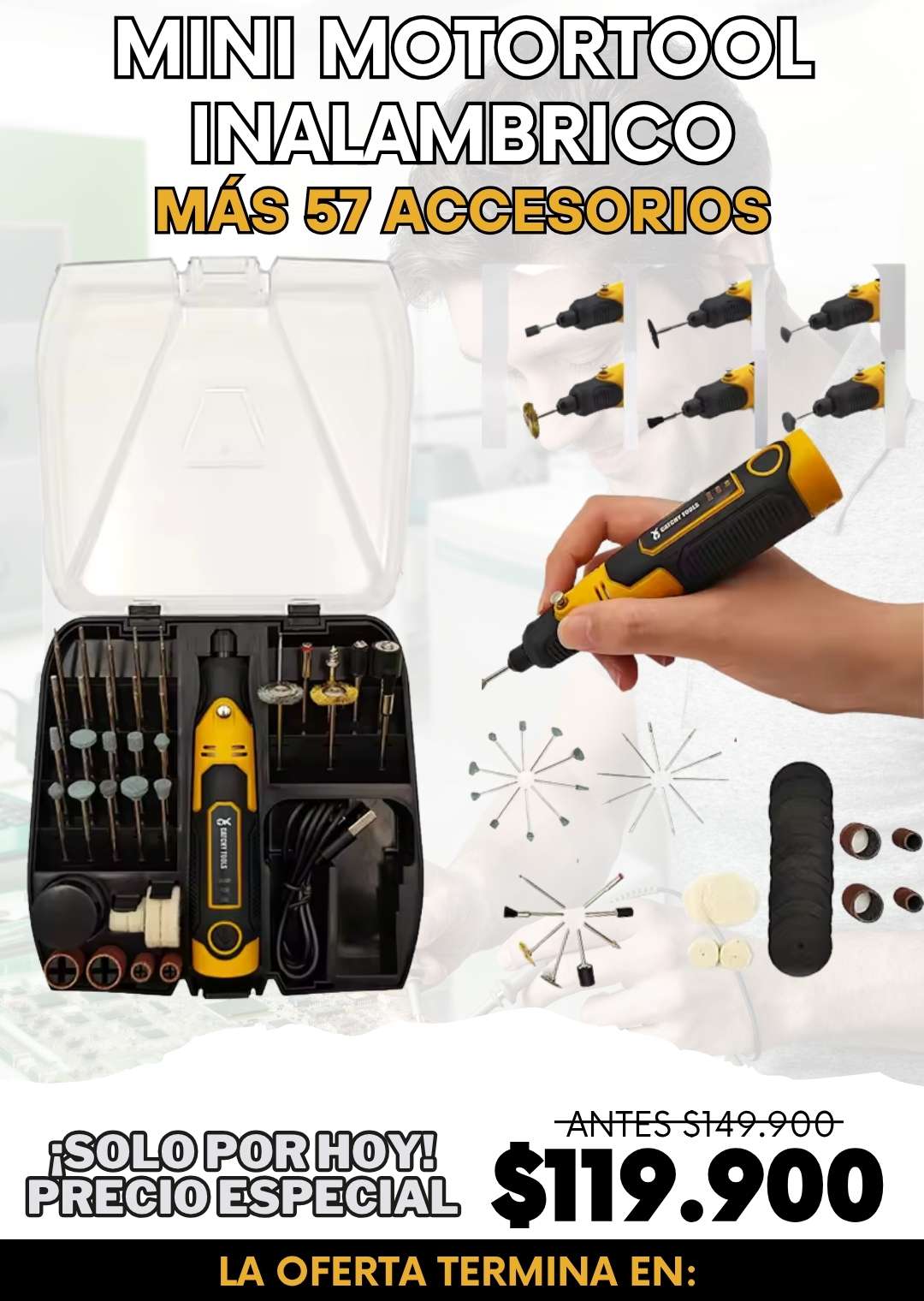 Mini Motortool Inalámbrico Recargable + Accesorios