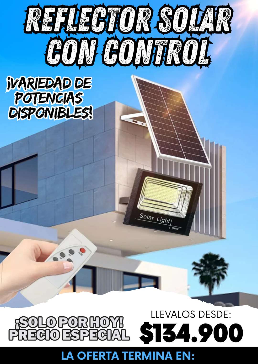 Reflector Solar 300W + Control + Pernos