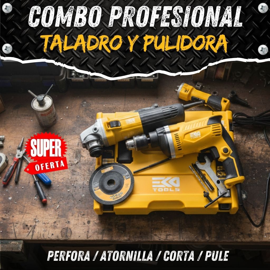 Combo Taladro y Pulidora Profesional + Maletín + Accesorios