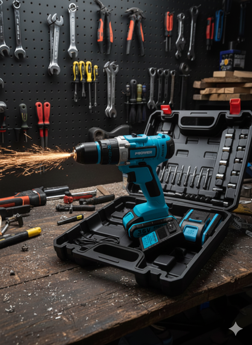 Taladro Inalámbrico Azul Profesional 36V Más Maletín y Accesorios