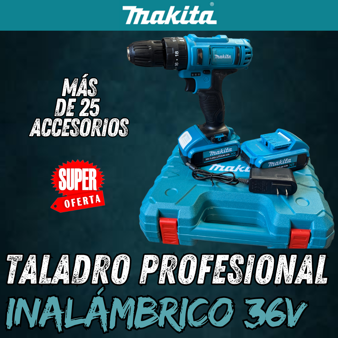Taladro Inalámbrico Profesional Makita 36V + Maletín + Accesorios