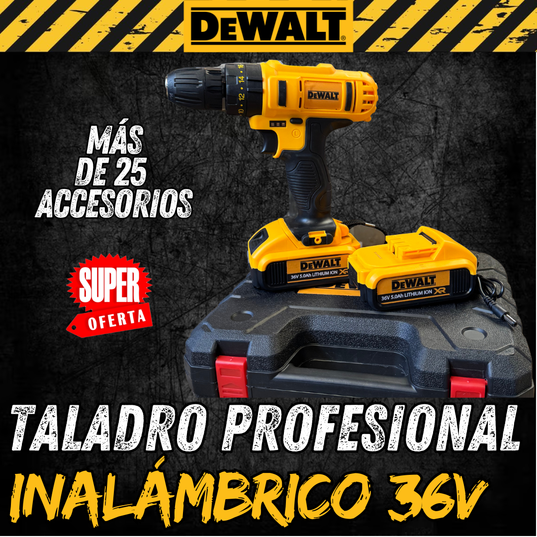 Taladro Inalámbrico Profesional DeWALT 36V + Maletín + Accesorios