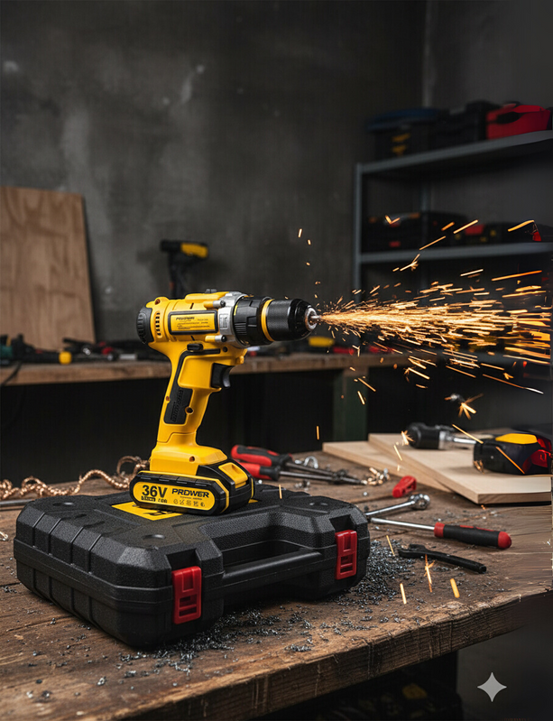 Taladro Inalámbrico Amarillo Profesional 36V Más Maletín y Accesorios