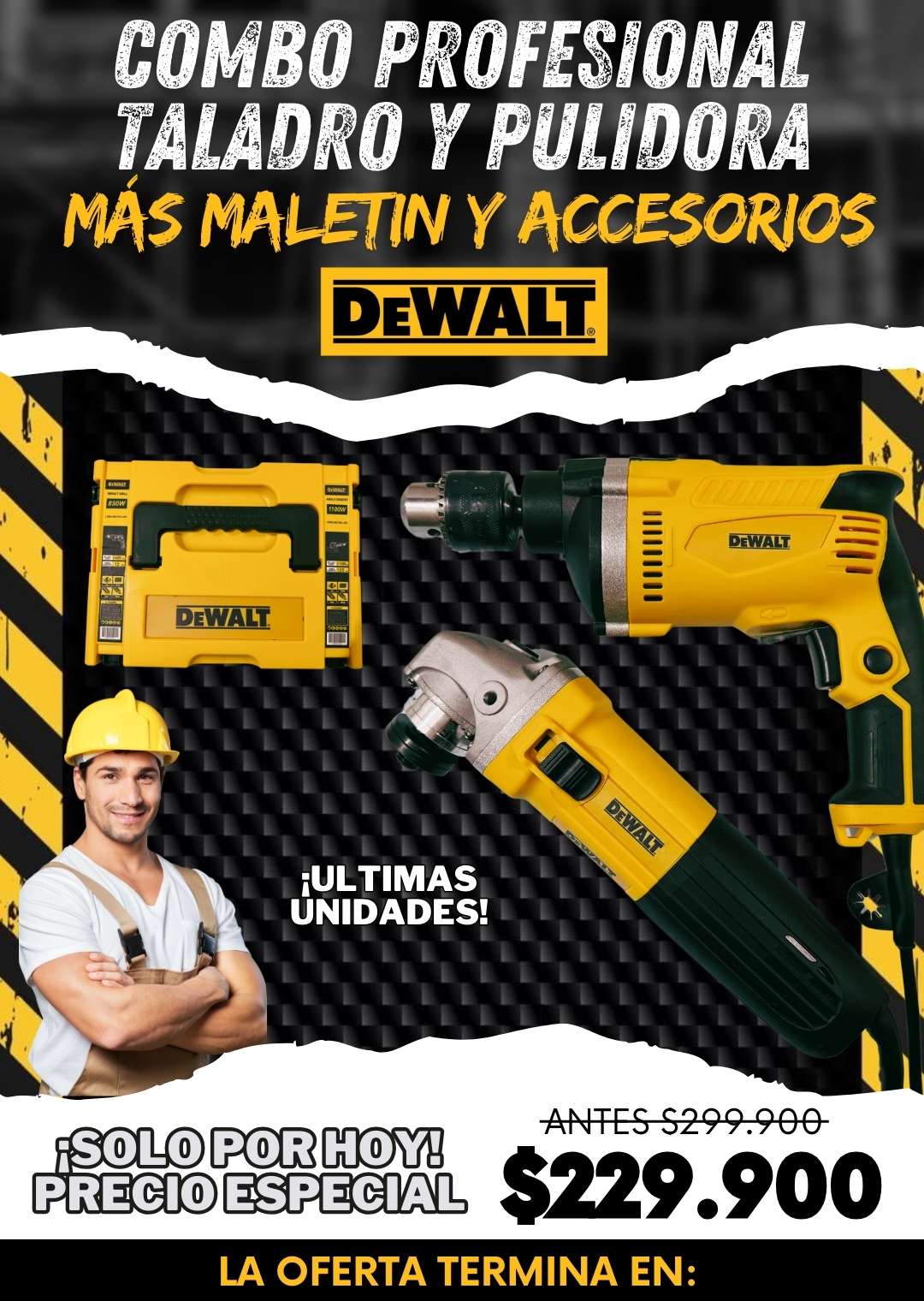 Combo Taladro y Pulidora Profesional DeWALT  + Maletín + Accesorios