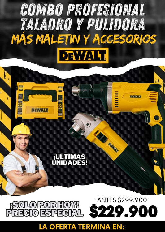 Combo Taladro y Pulidora Profesional DeWALT  + Maletín + Accesorios