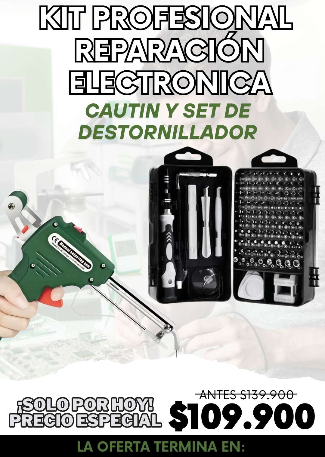 Kit Profesional de Reparación Electrónica Cautín + Set de Destornillador.