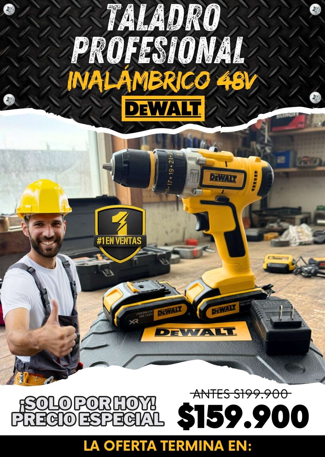 Taladro Inalámbrico Profesional DeWALT 48V + Maletín + Accesorios