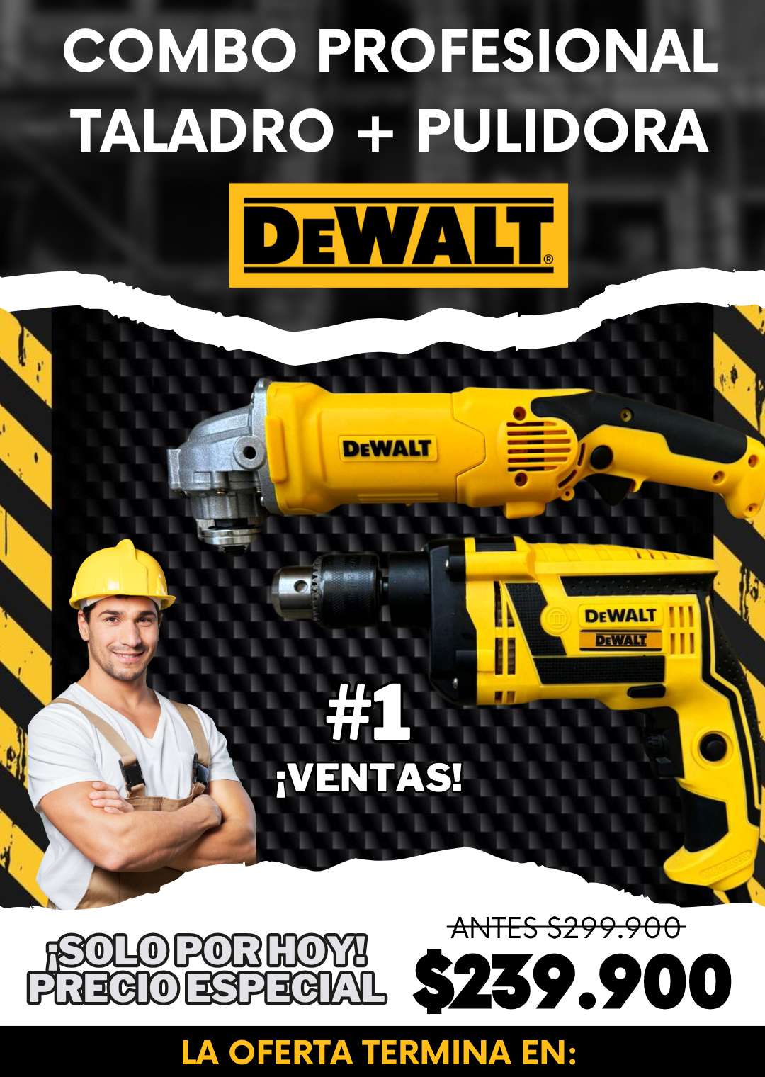 Combo Profesional Taladro + Pulidora de 6 Velocidades DeWALT